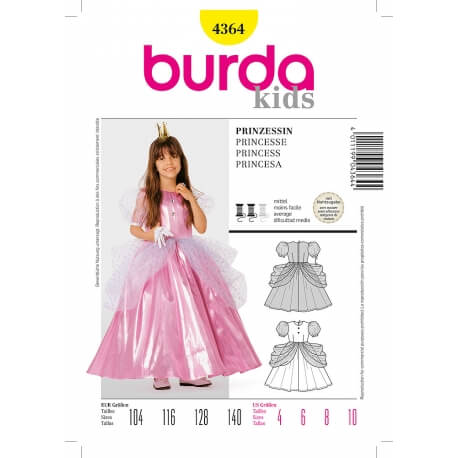 Patron Déguisement Fille robe de princesse, Burda 4364