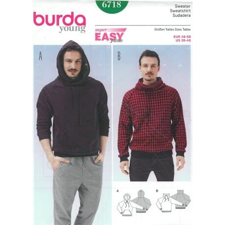 Patron sweat-shirt Homme, Burda 6718 - Patron Burda